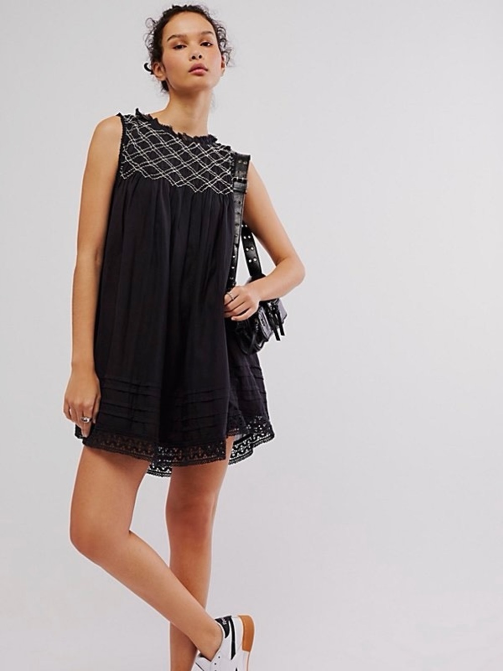 NWT Free People ‘Shea’ Solid Mini Dress in Black Size XS
